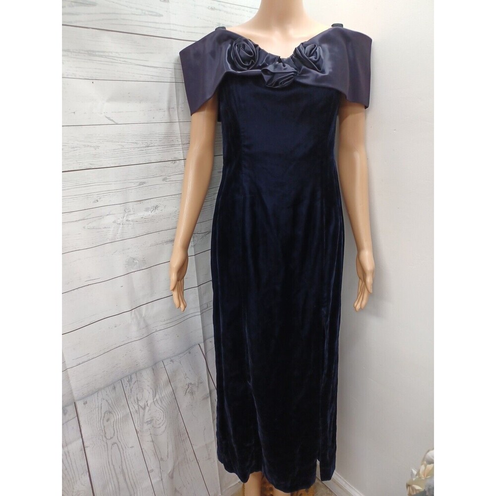 Vtg Expo Nite Prom Dress off shoulders purple velvet taffeta Sz 8
